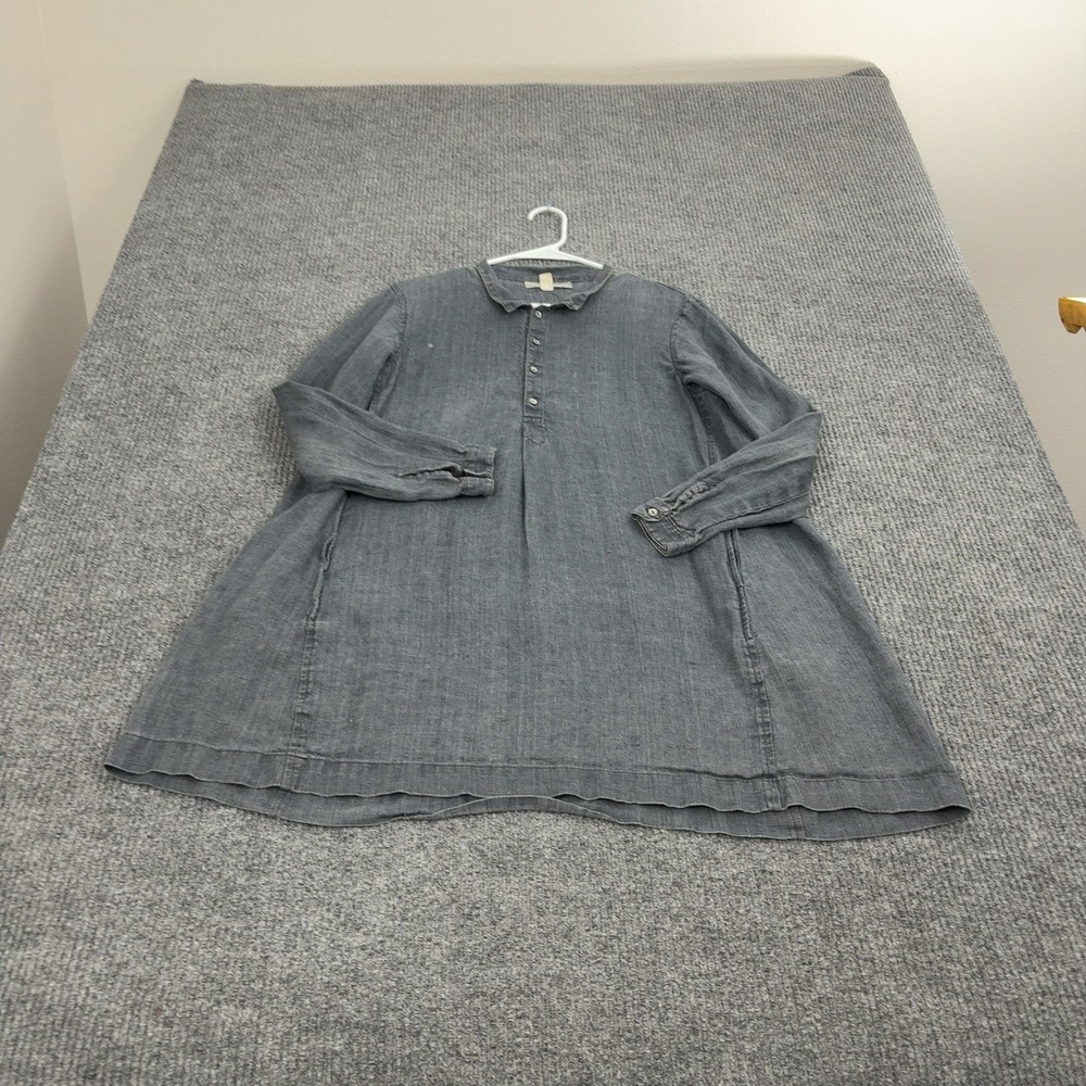 Artemesia Dress Womens M Grey 100% Linen Long Sleeve Button Front Tunic Boho